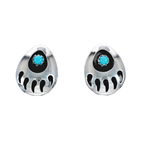 Genuine Sterling Silver Turquoise Bear Paw Navajo Indian Post Earrings NX11501